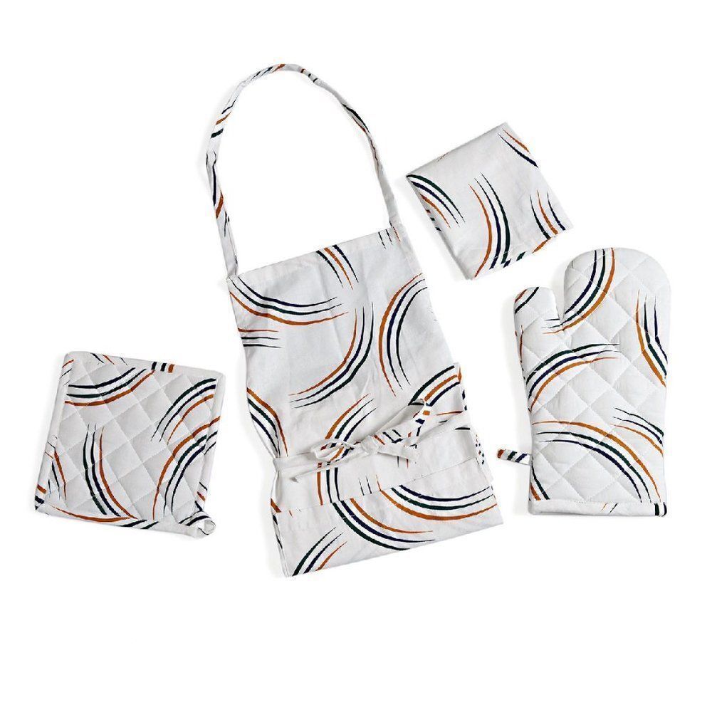 4pc Apron Oven Mitt Pot Holder Kitchen Towels